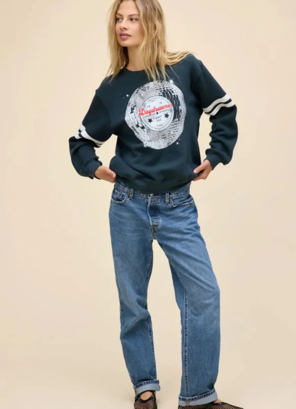 Hot DAYDREAMER Disco Ball Varsity Sweatshirt Vintage Black