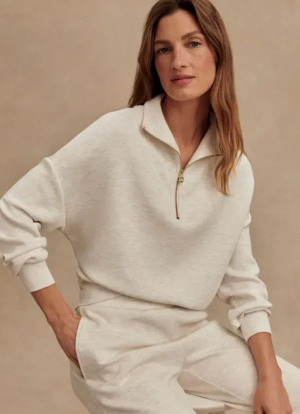 Online Varley Hawley Half Zip Sweat Ivory Marl