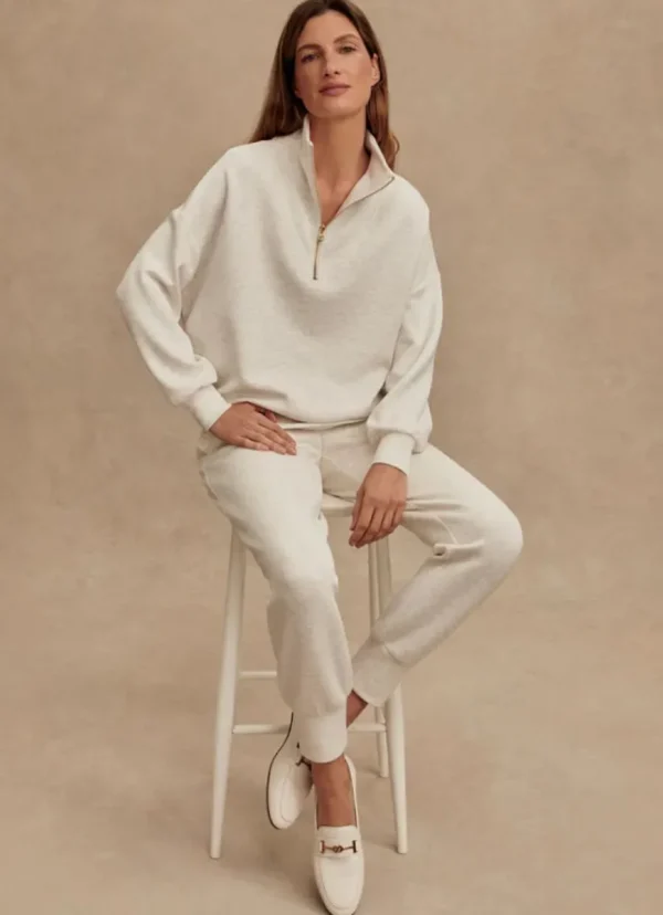 Online Varley Hawley Half Zip Sweat Ivory Marl