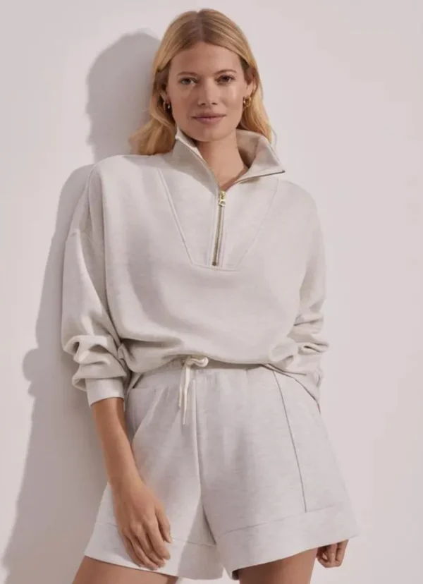 Online Varley Hawley Half Zip Sweat Ivory Marl