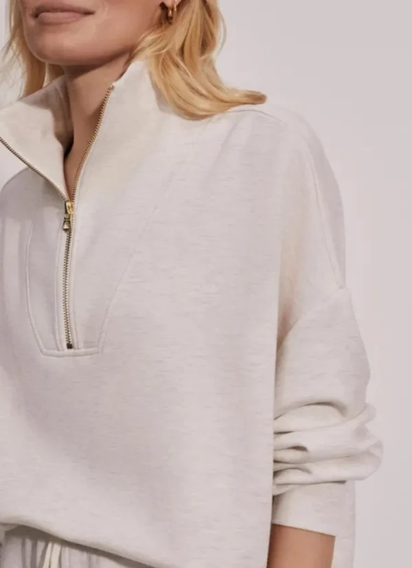 Online Varley Hawley Half Zip Sweat Ivory Marl