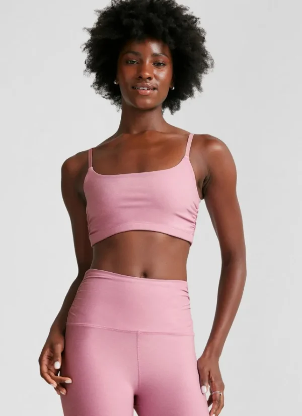 Best Beyond Yoga Spacedye Raise The Barre Shirred Bra Pink Haze Heather